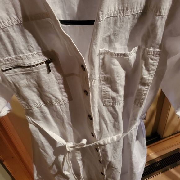 MPH Collection White 3/4 Sleeve Belted Buttoned Sz.‎ L Dress w Pockets - Picture 3 of 9